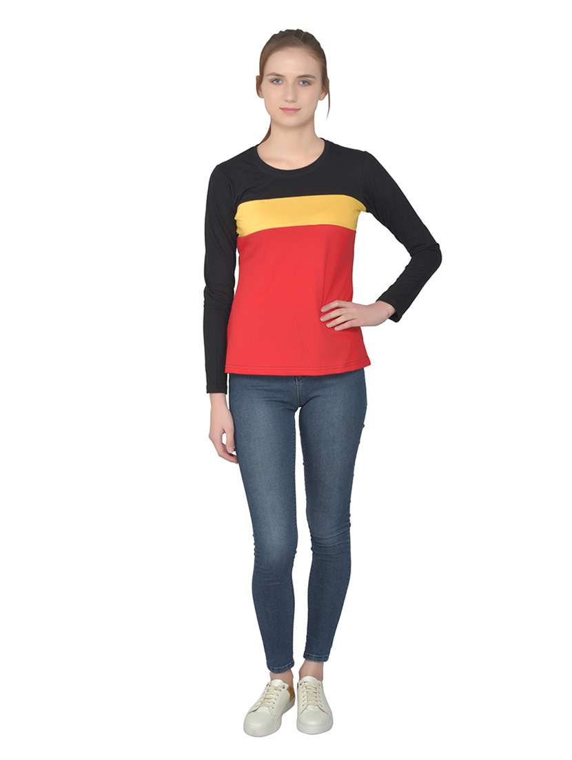 women color block round neck t-shirt - 20842244 -  Standard Image - 4