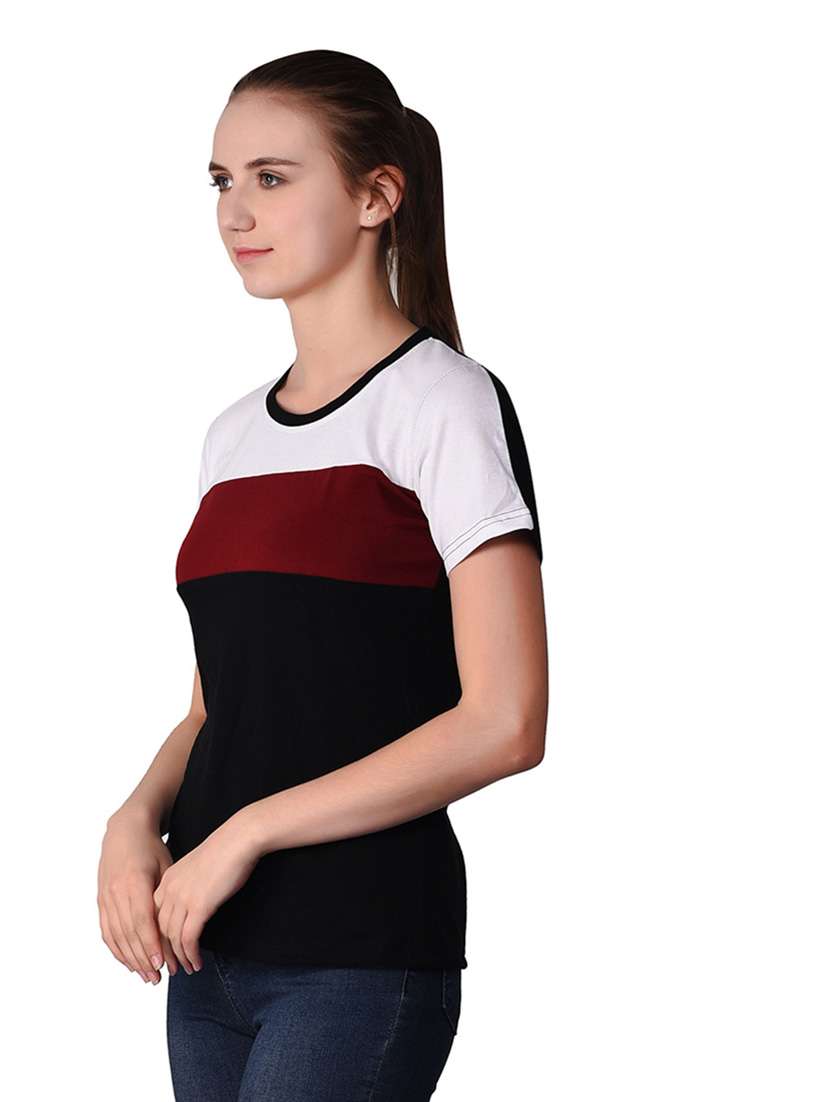 women color block round neck t-shirt - 20842246 -  Standard Image - 1