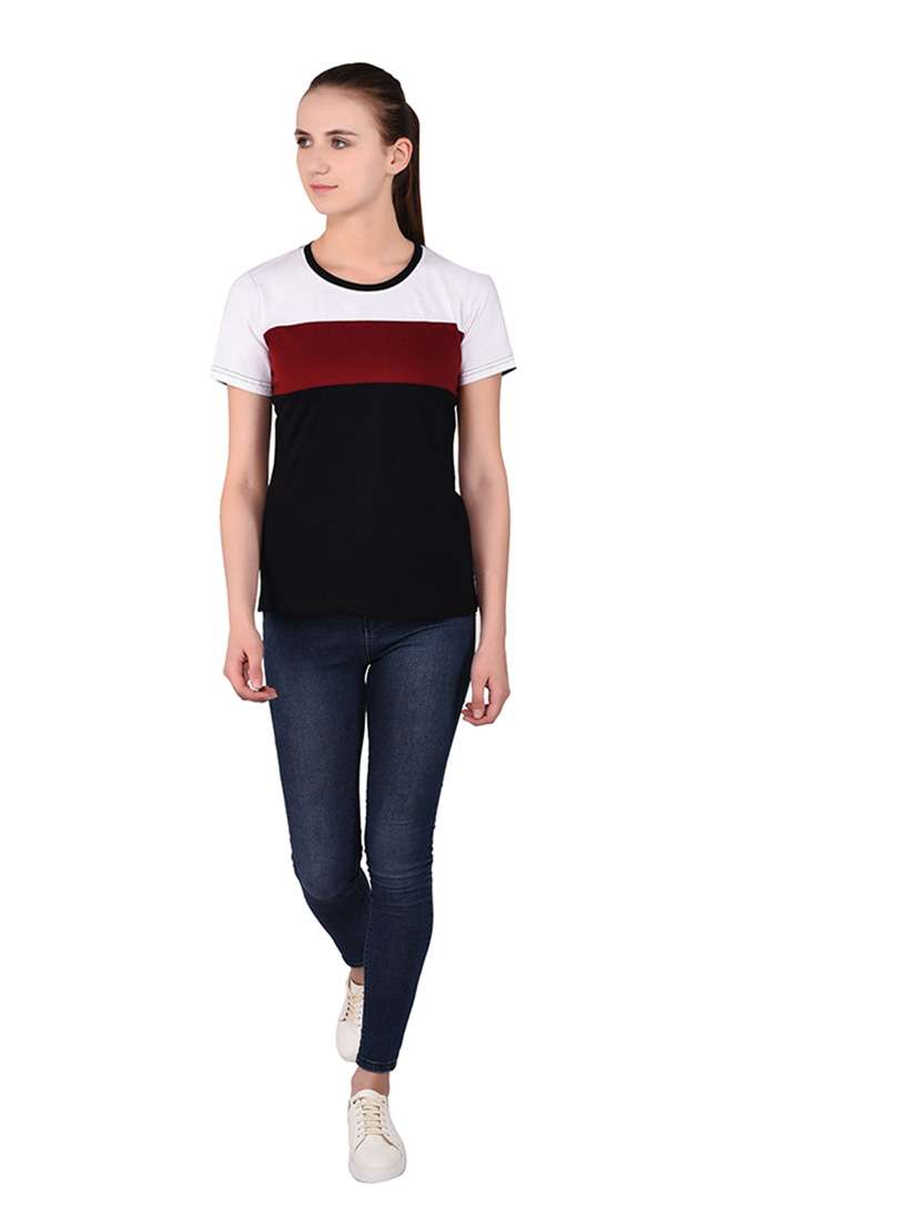 women color block round neck t-shirt - 20842246 -  Standard Image - 4