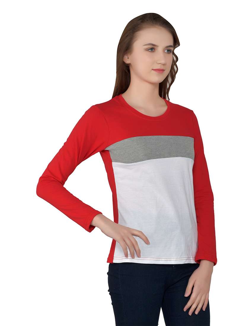 women color block round neck t-shirt - 20842247 -  Standard Image - 1