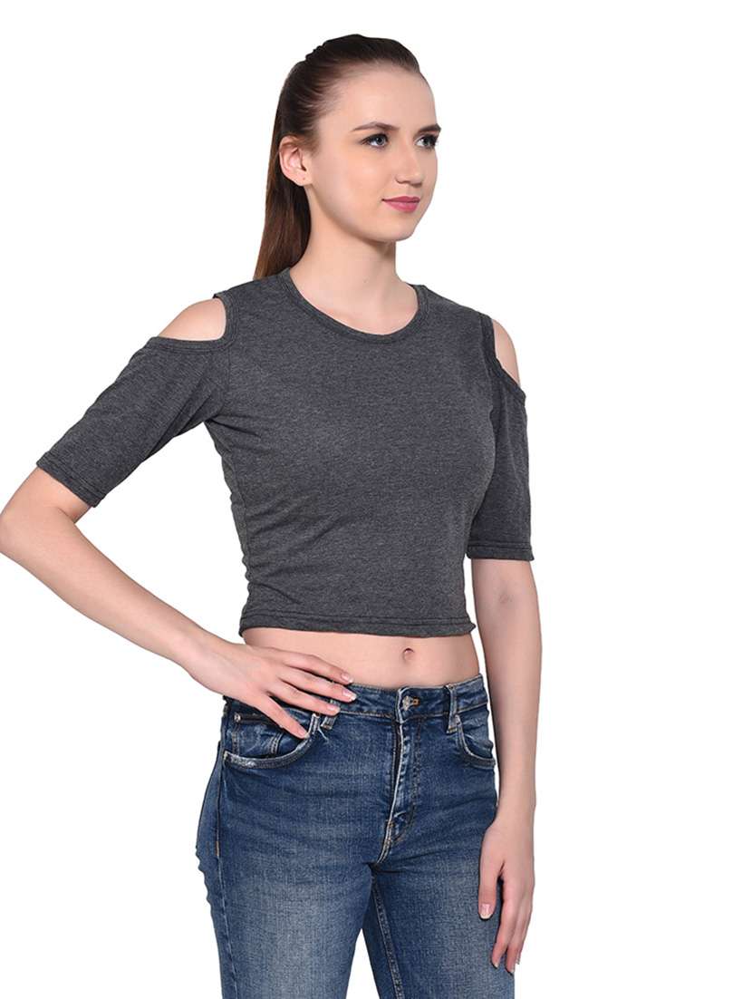 women solid round neck t-shirt - 20842251 - Standard Image - 1