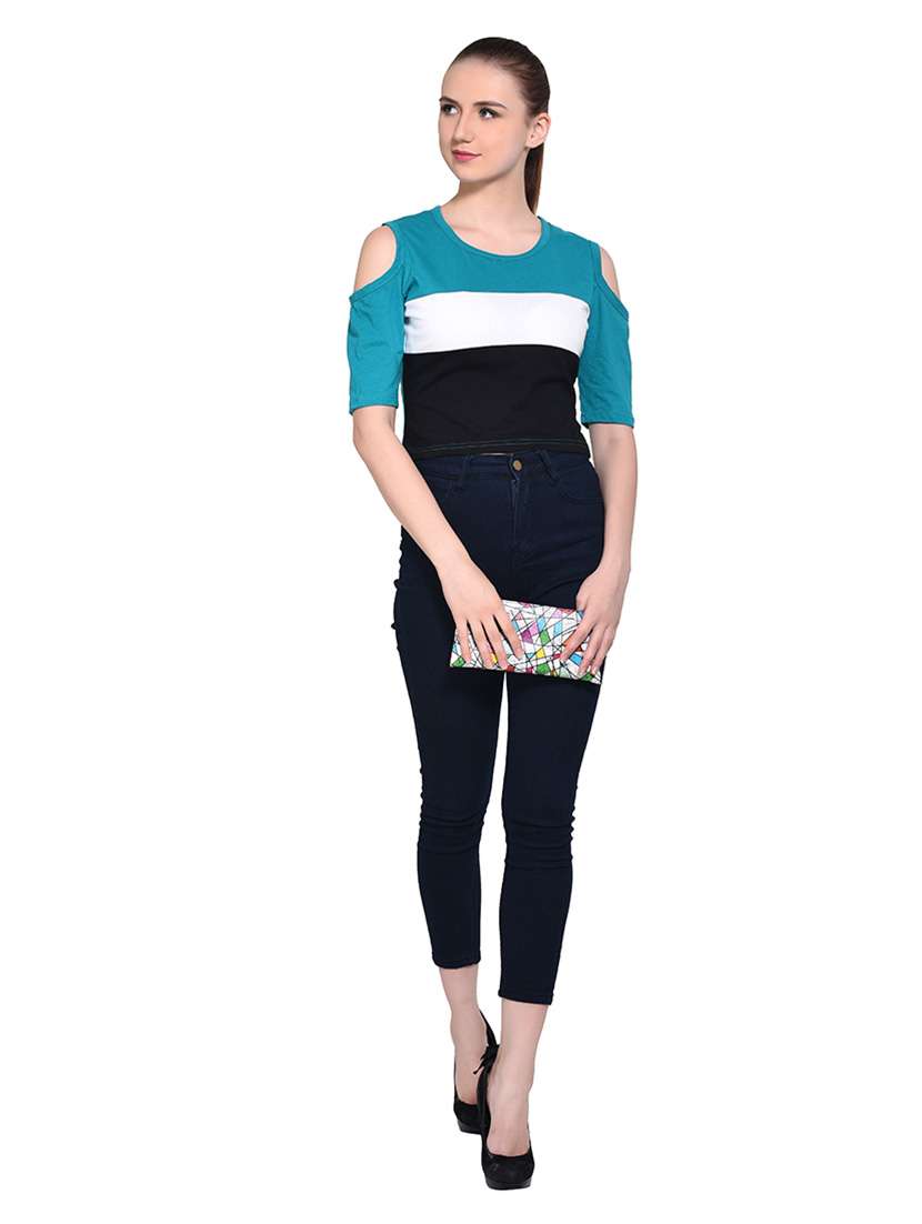 women color block round neck crop t-shirt - 20842257 -  Standard Image - 4