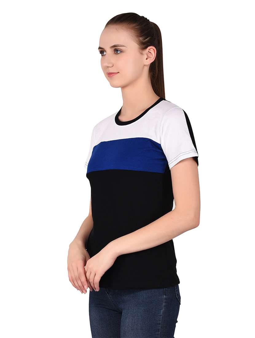 women color block round neck t-shirt - 20842262 -  Standard Image - 1