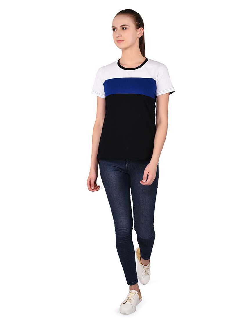 women color block round neck t-shirt - 20842262 -  Standard Image - 4