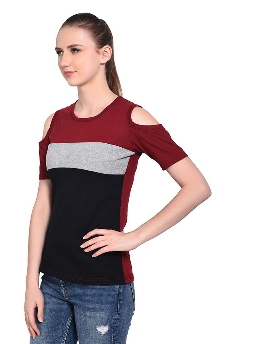 women color block round neck t-shirt - 20842263 -  Standard Image - 1