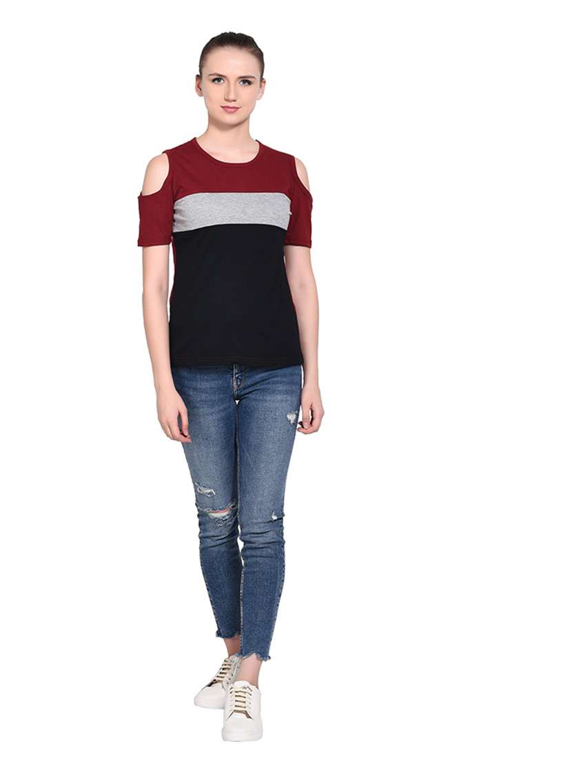 women color block round neck t-shirt - 20842263 -  Standard Image - 4
