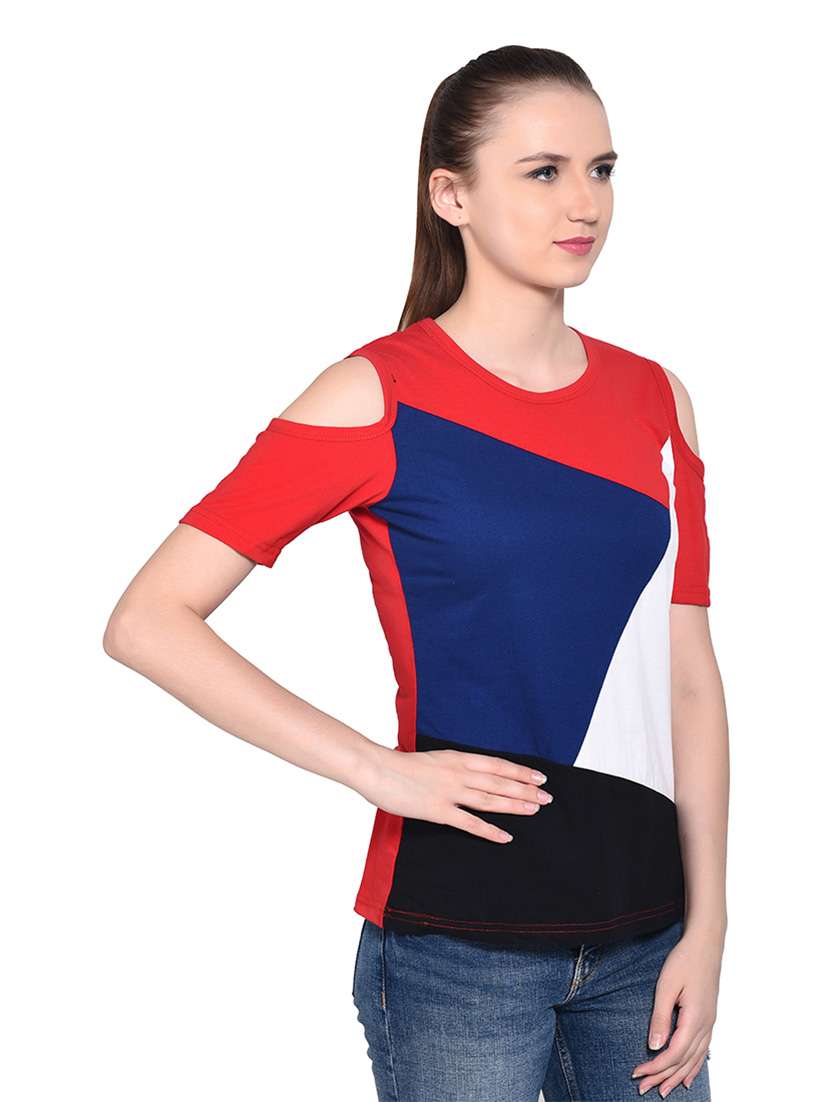 women color block round neck t-shirt - 20842265 -  Standard Image - 1