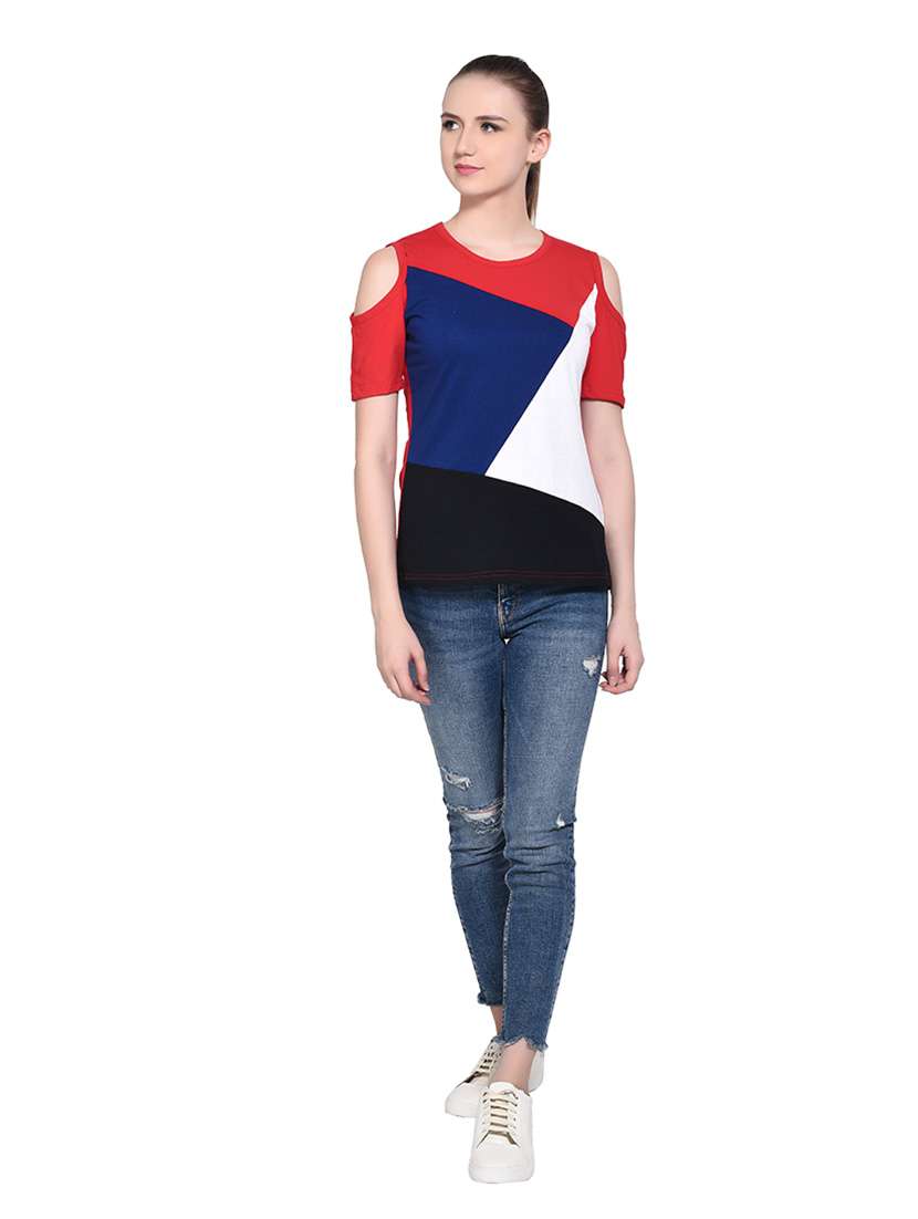 women color block round neck t-shirt - 20842265 -  Standard Image - 4