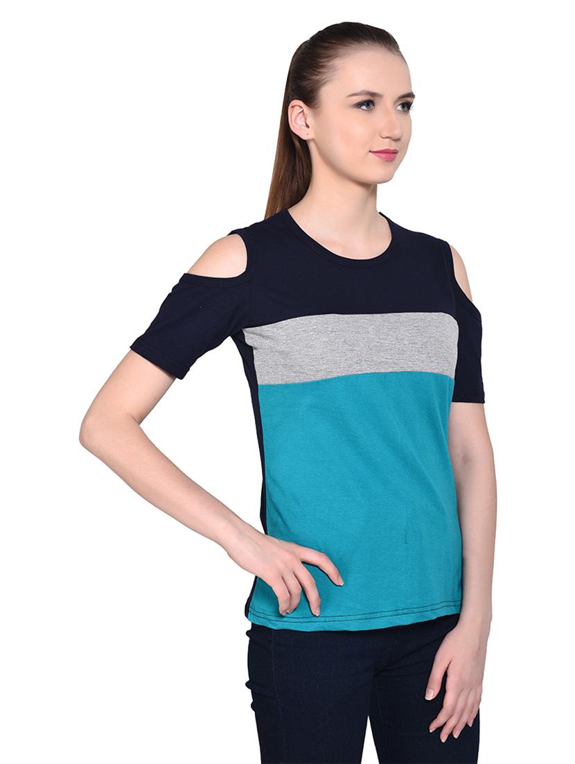women color block round neck t-shirt - 20842266 - Standard Image - 1