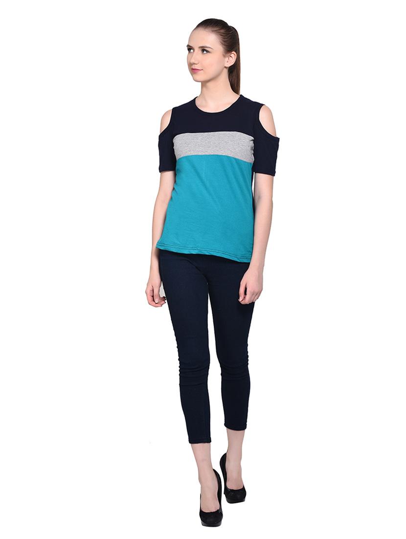 women color block round neck t-shirt - 20842266 - Standard Image - 4