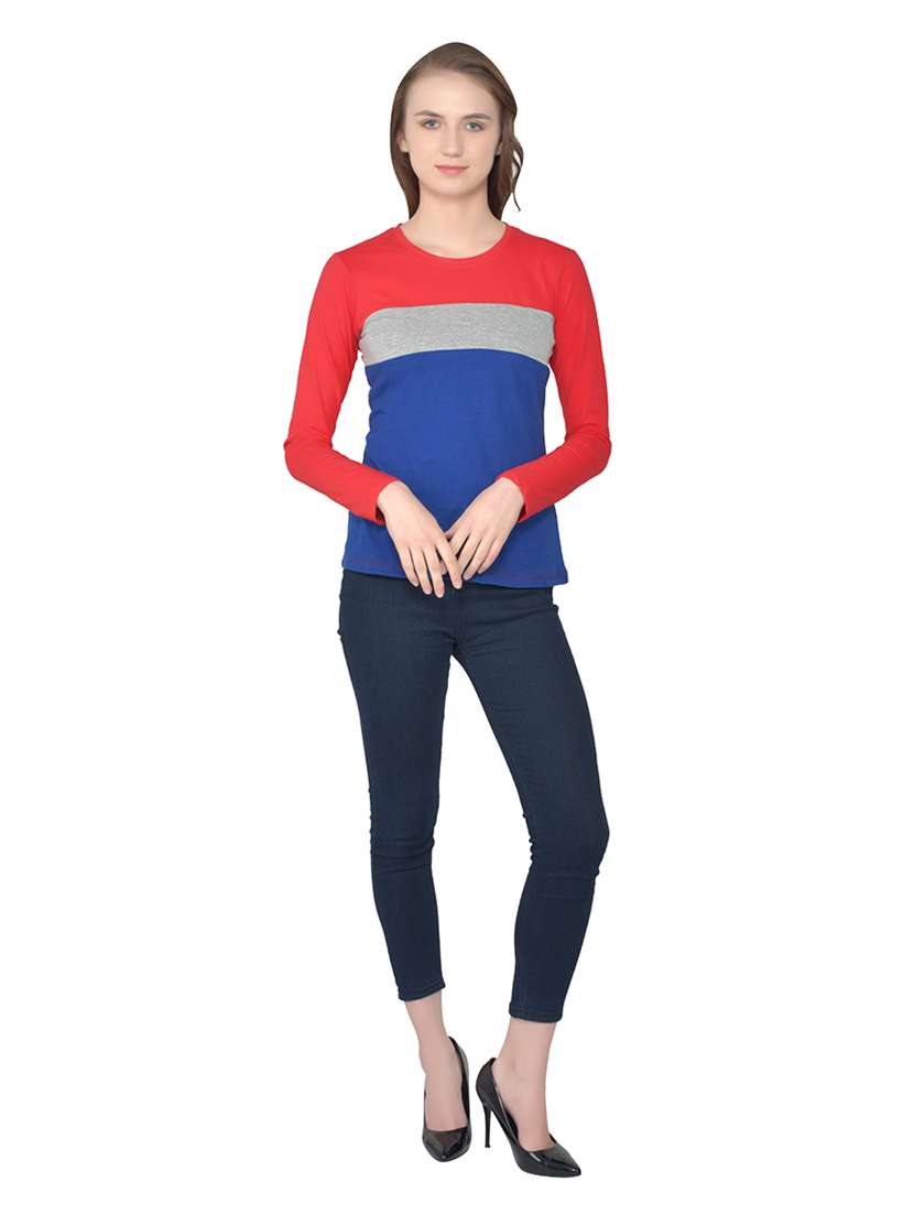women color block round neck t-shirt - 20842267 -  Standard Image - 4