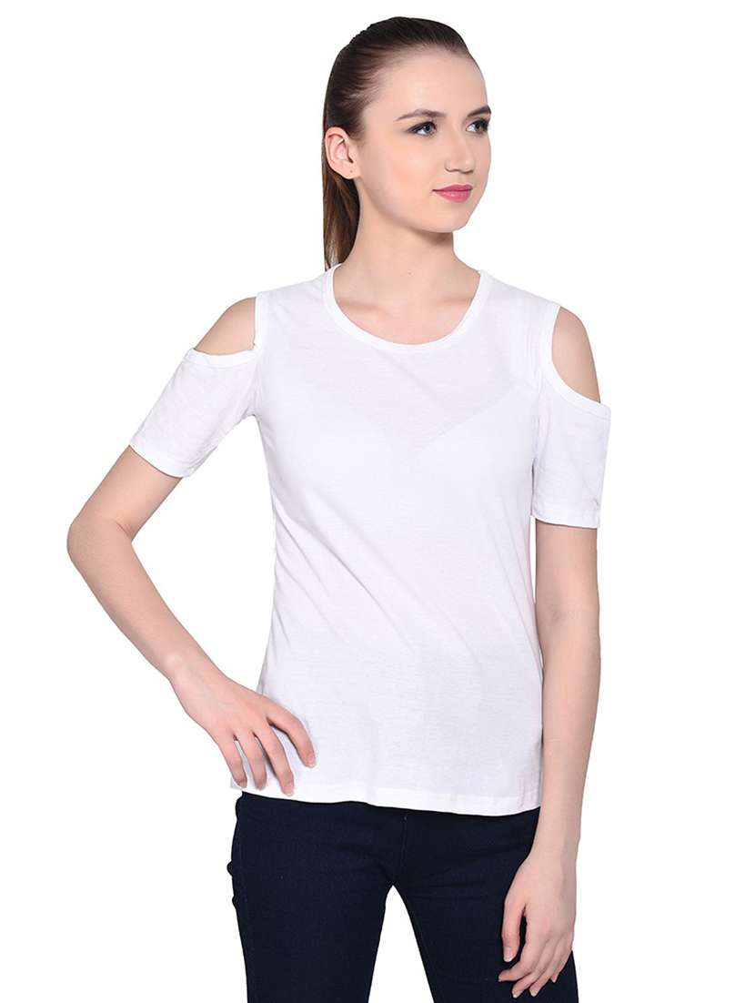 white cotton blend plain t-shirt - 20842269 -  Standard Image - 1