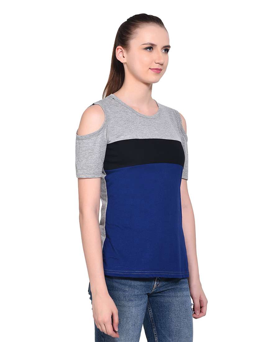 women color block round neck t-shirt - 20842271 -  Standard Image - 1