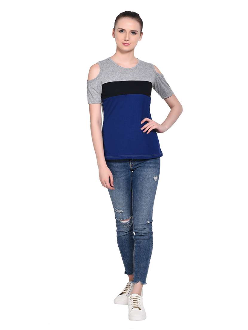 women color block round neck t-shirt - 20842271 -  Standard Image - 4