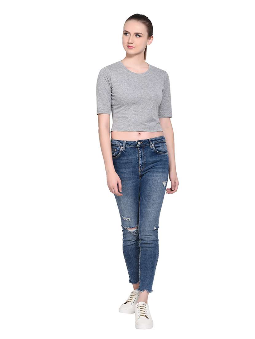 women solid round neck t-shirt - 20842276 - Standard Image - 4