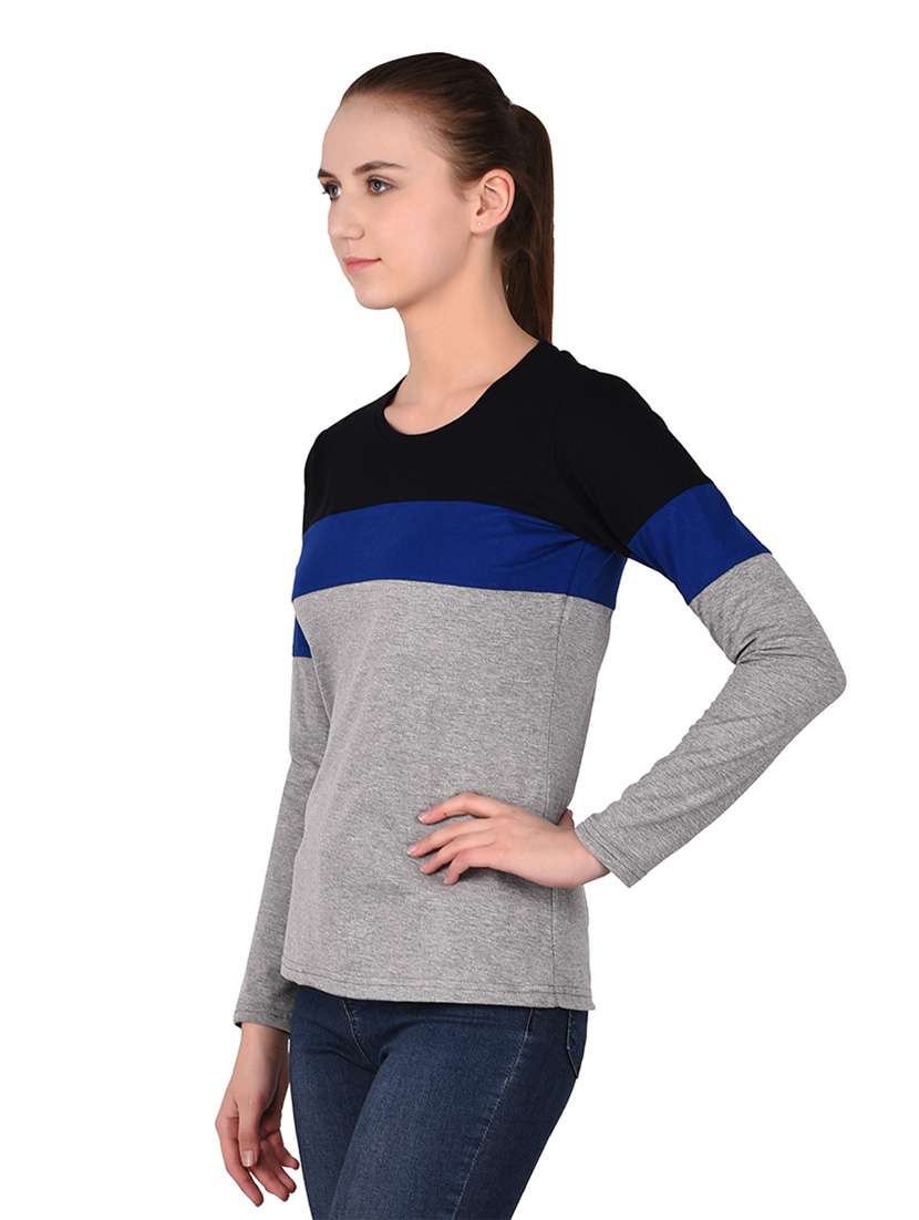 women color block round neck t-shirt - 20842278 -  Standard Image - 1