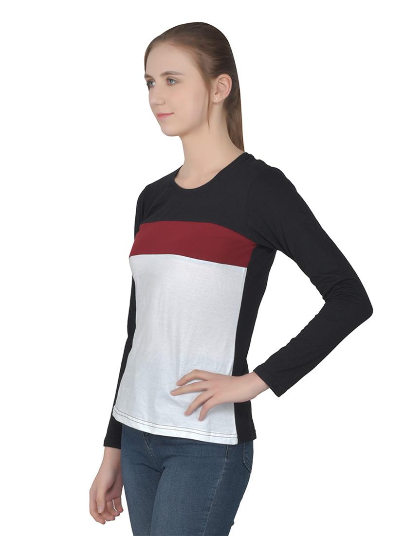 women color block round neck t-shirt - 20842282 - Standard Image - 1