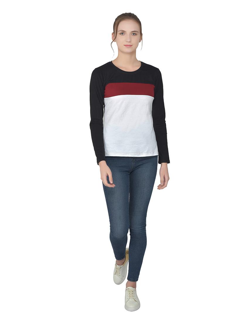 women color block round neck t-shirt - 20842282 - Standard Image - 4