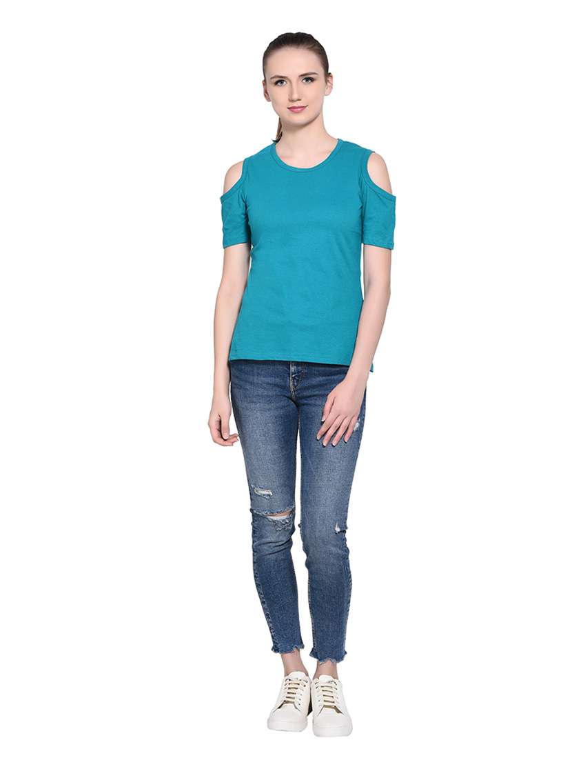 women solid round neck t-shirt - 20842283 -  Standard Image - 4