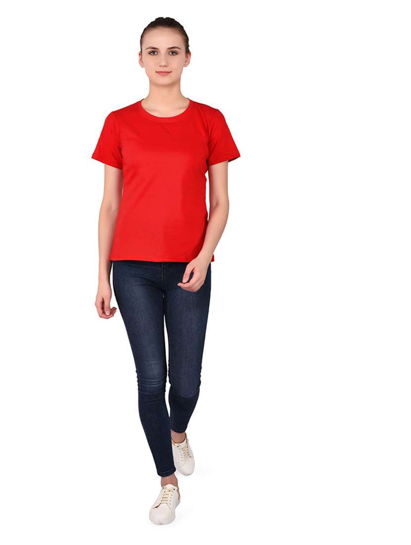 women solid round neck t-shirt - 20842285 -  Standard Image - 4