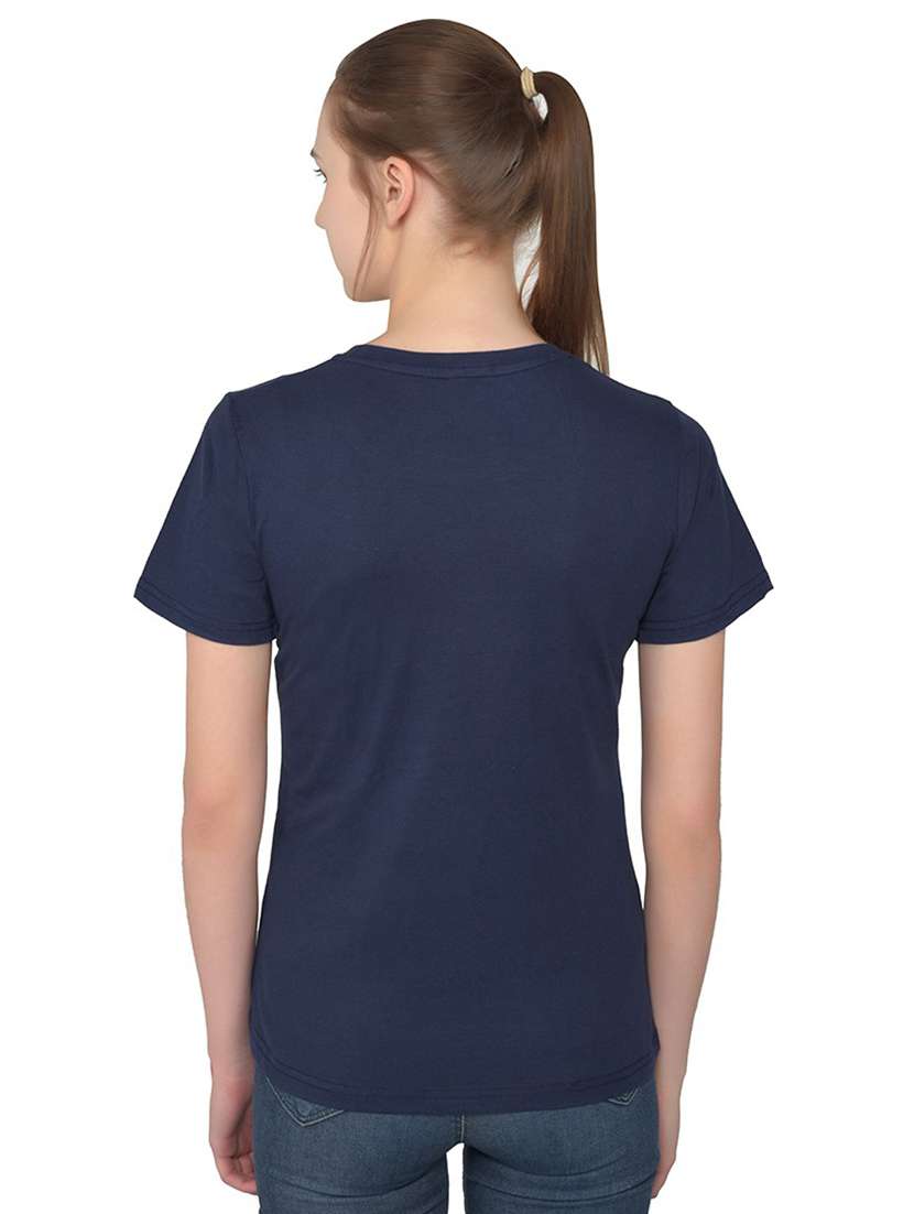 Navy Blue Cotton Blend Plain T-shirt - 20842289 -  Standard Image - 1
