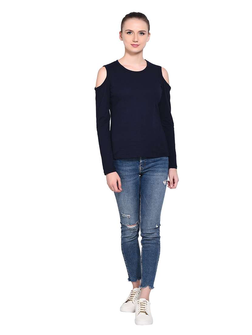 women solid round neck t-shirt - 20842294 - Standard Image - 4