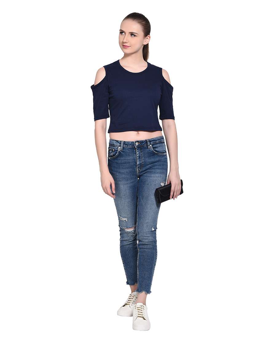 women solid round neck t-shirt - 20842296 -  Standard Image - 4