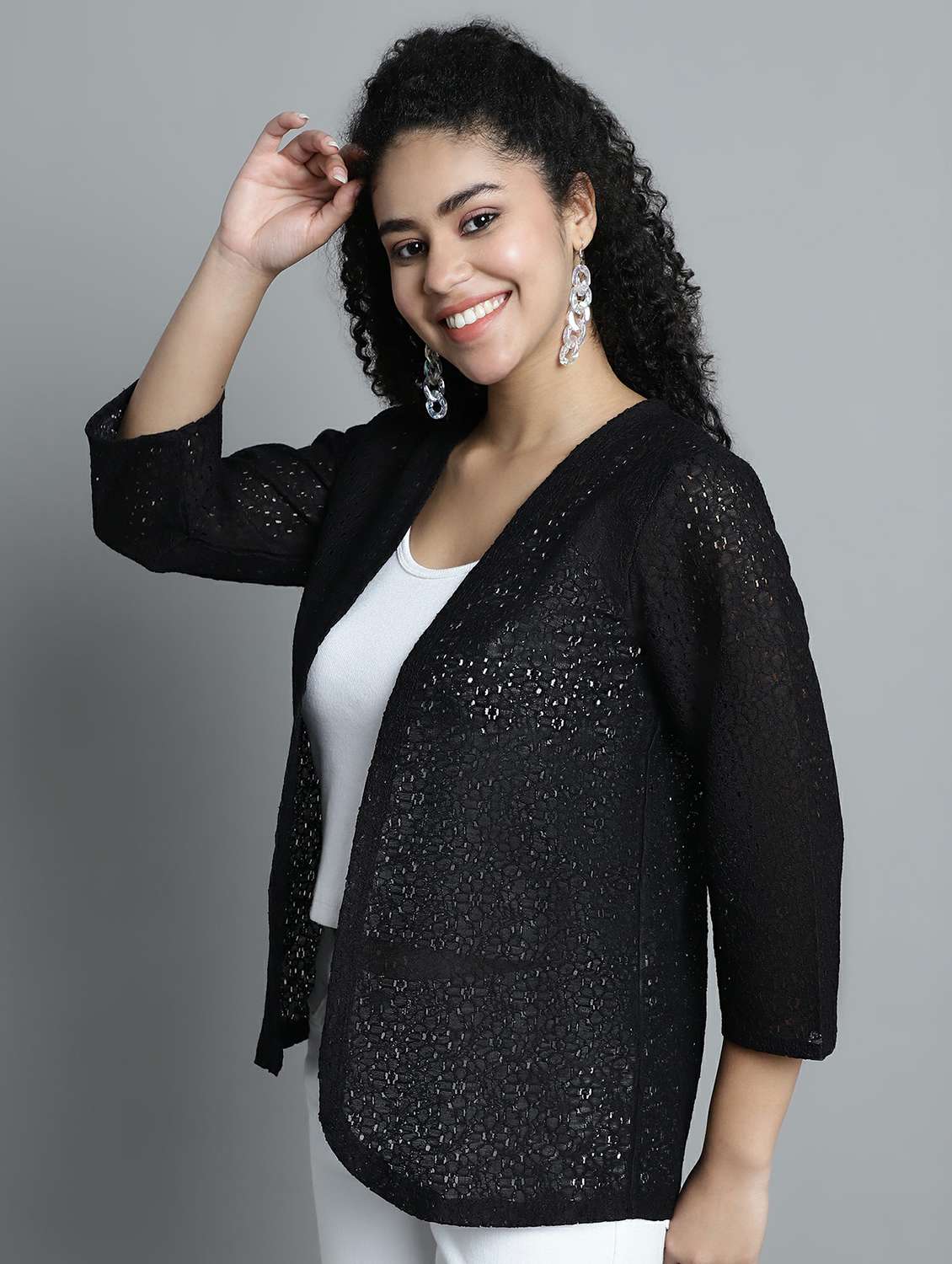 black self design cotton blend shrug - 20844428 -  Standard Image - 1