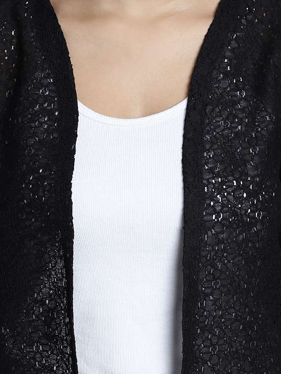 black self design cotton blend shrug - 20844428 -  Standard Image - 4