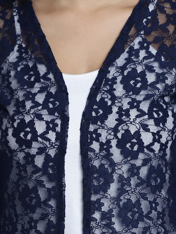 blue self design cotton blend shrug - 20844433 - Standard Image - 4