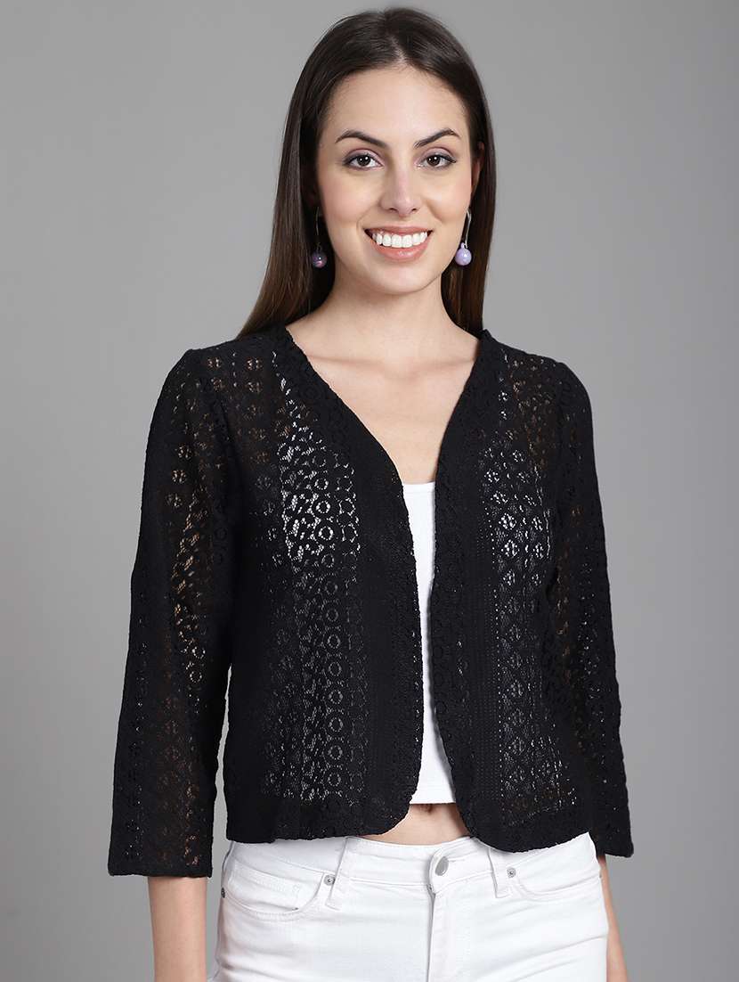 black self design cotton blend shrug