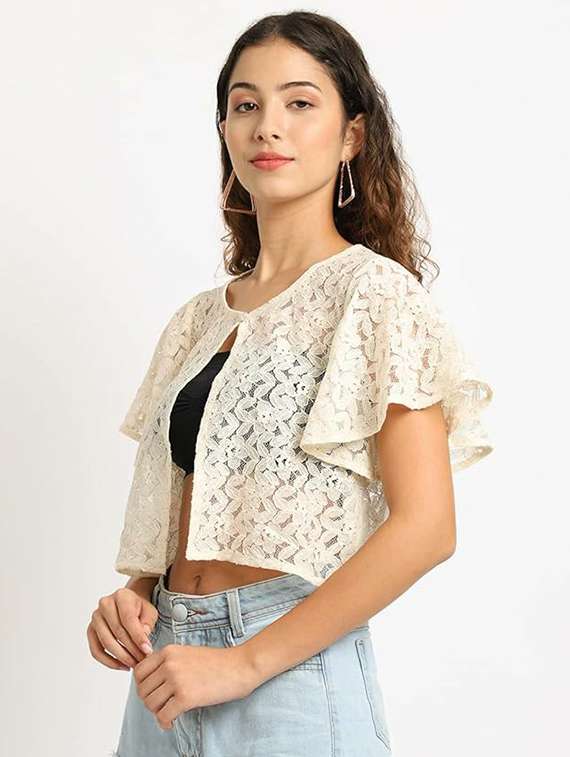 women off-white self-designed regular shrug - 20844444 -  Standard Image - 1