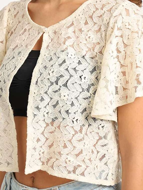 women off-white self-designed regular shrug - 20844444 -  Standard Image - 4