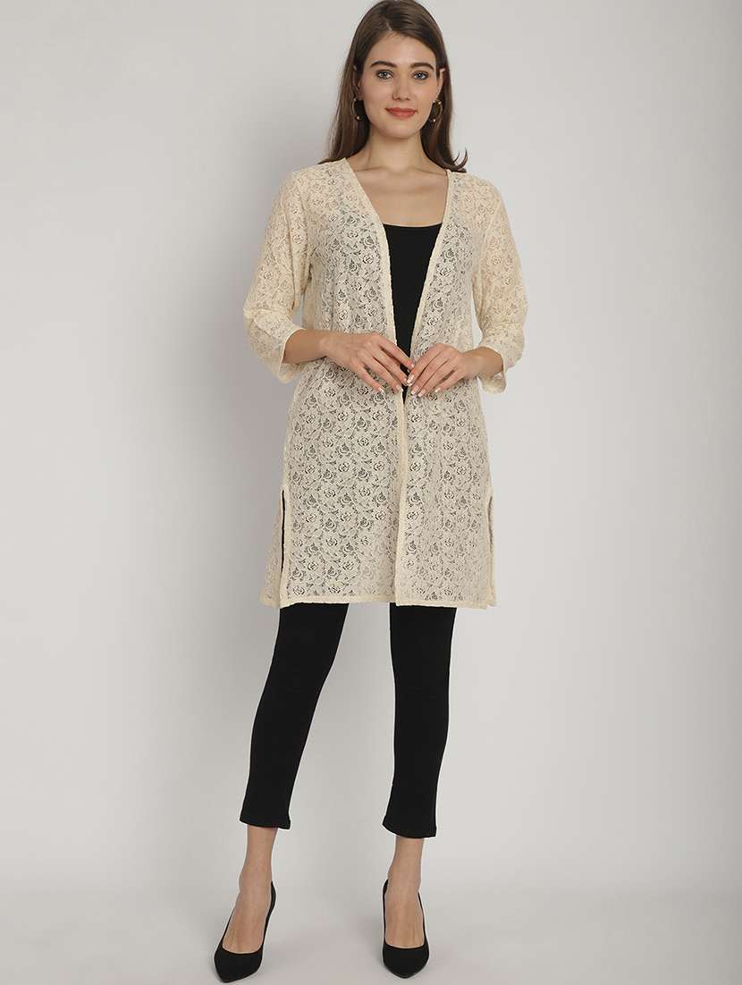 beige self design cotton blend shrug - 20844448 -  Standard Image - 1