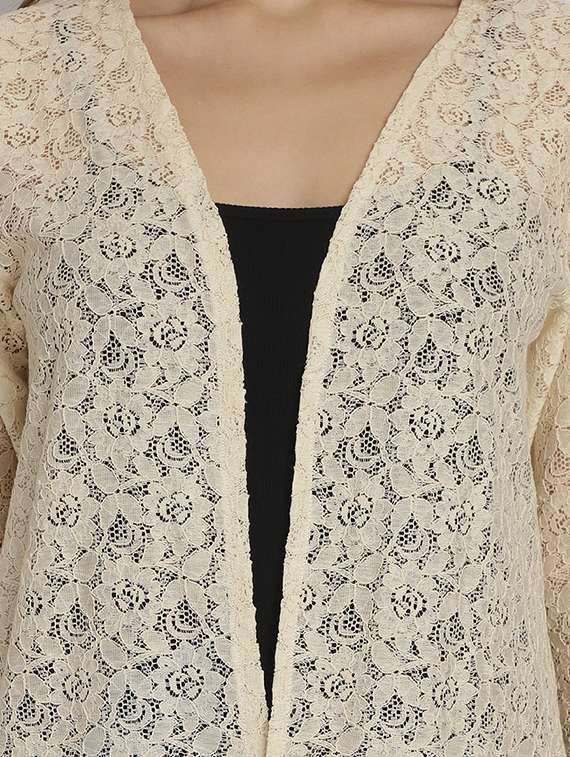 beige self design cotton blend shrug - 20844448 -  Standard Image - 4