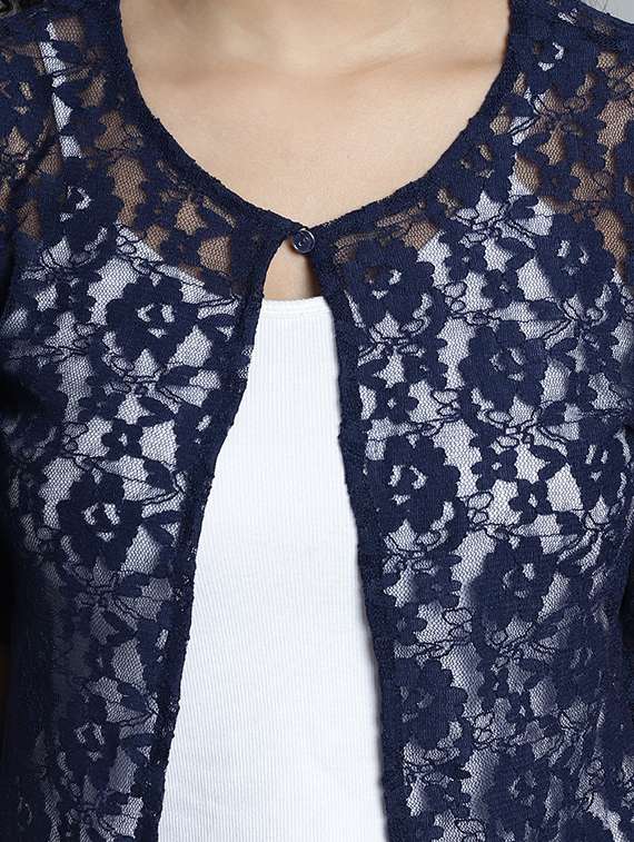 navy blue self design cotton blend shrug - 20844457 -  Standard Image - 4