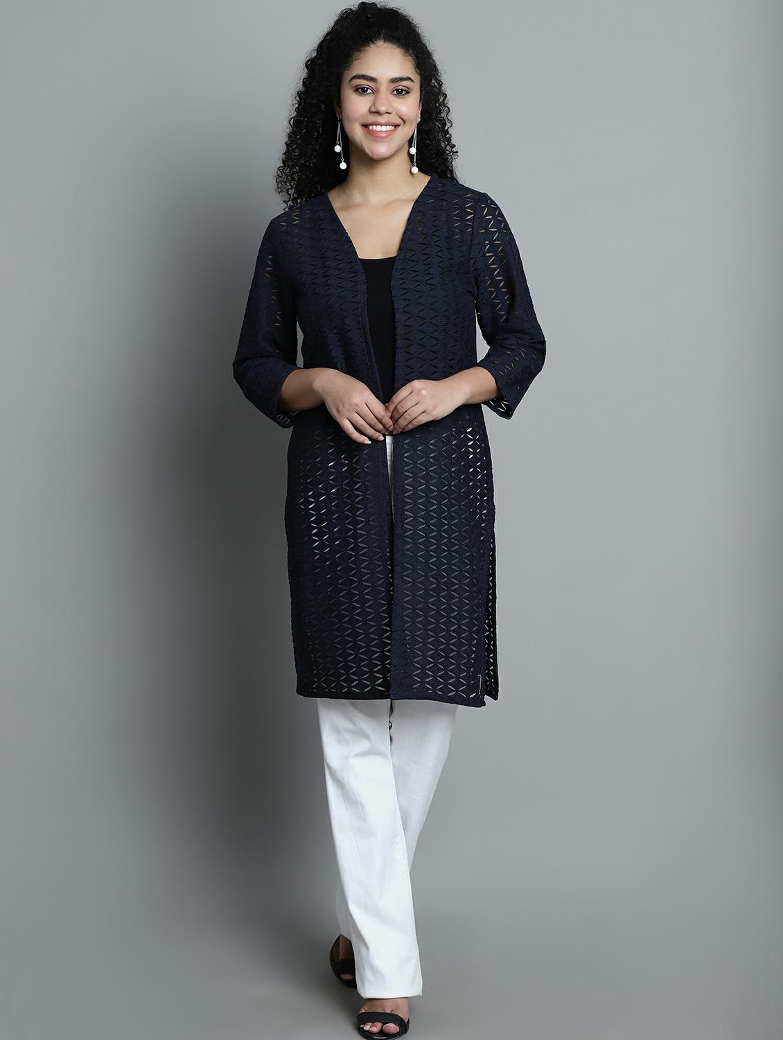 dark grey self design cotton blend shrug - 20844462 - Standard Image - 1