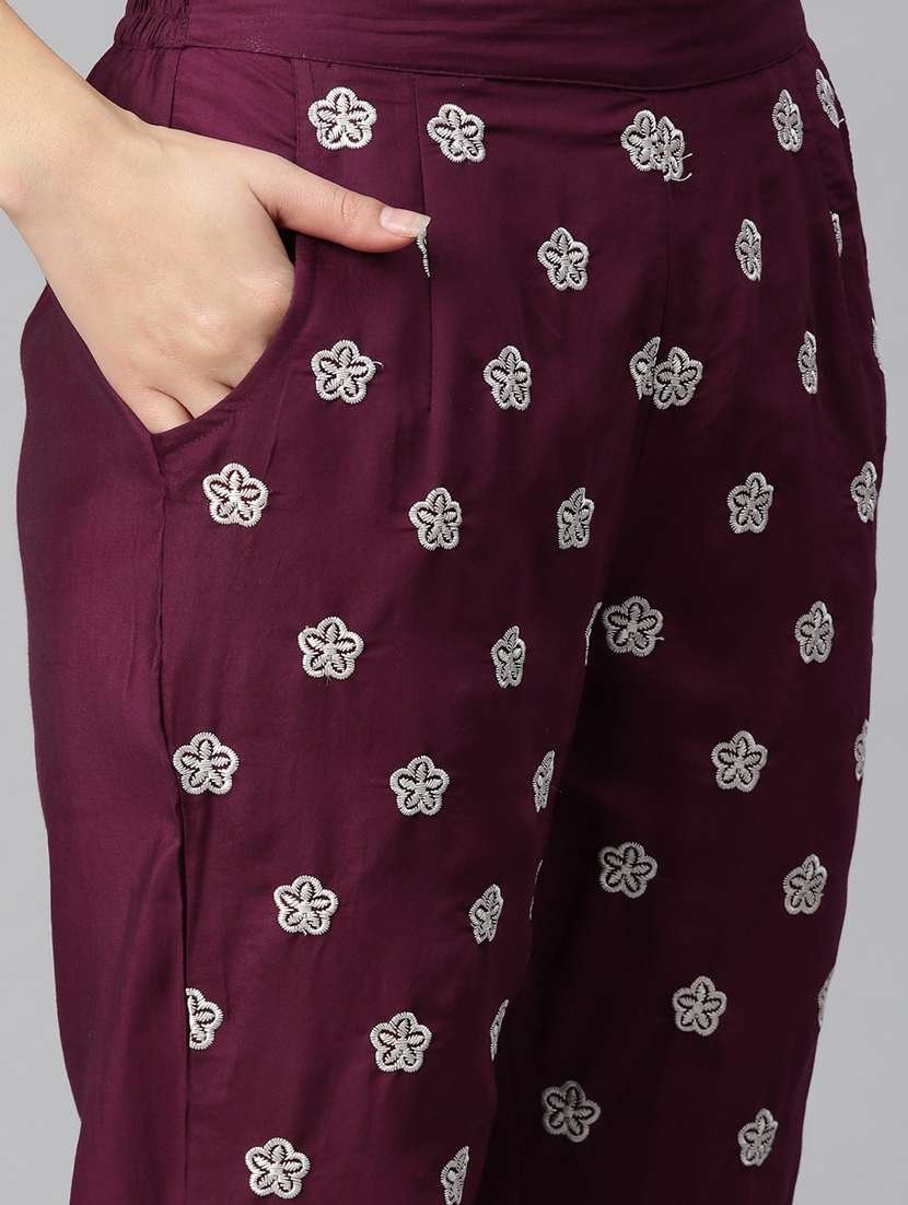 burgundy three quarter sleeve ethnic co-ord set - 20844531 -  Standard Image - 4