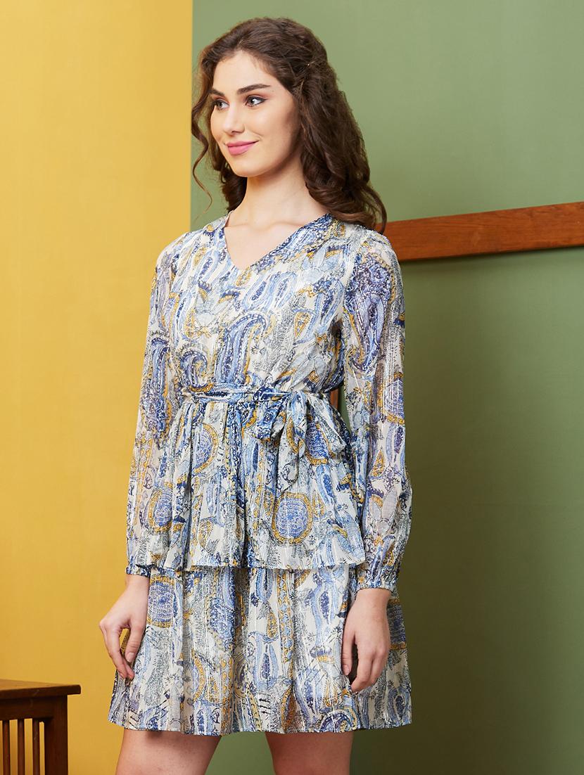 blue paisley printed layered dress - 20844565 -  Standard Image - 1
