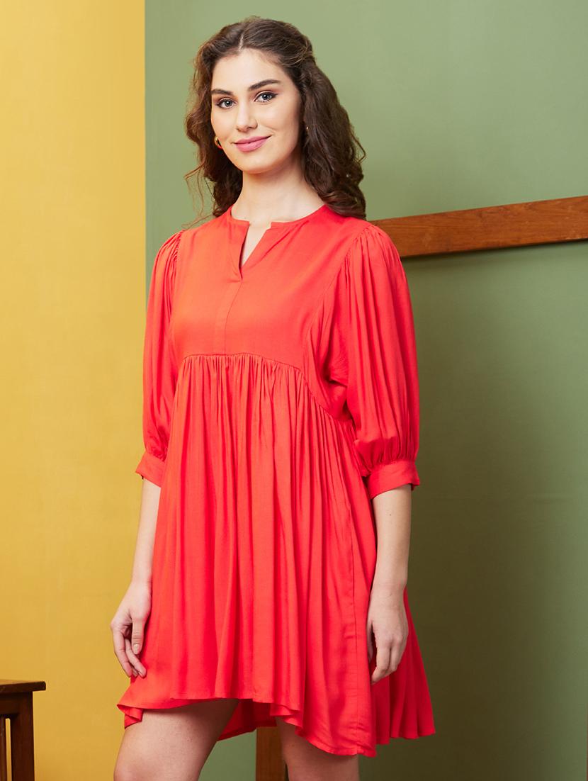 orange solid a-line dress - 20844575 - Standard Image - 1