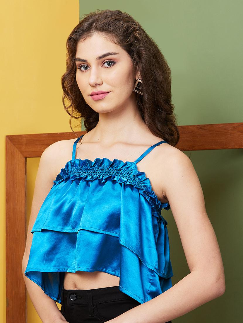 blue solid crop top - 20844585 - Standard Image - 1