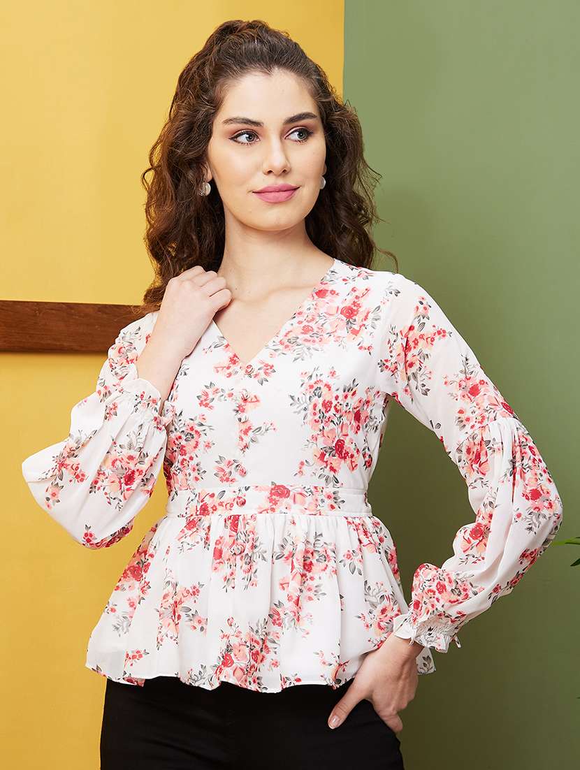 white floral printed peplum top - 20844589 -  Standard Image - 1