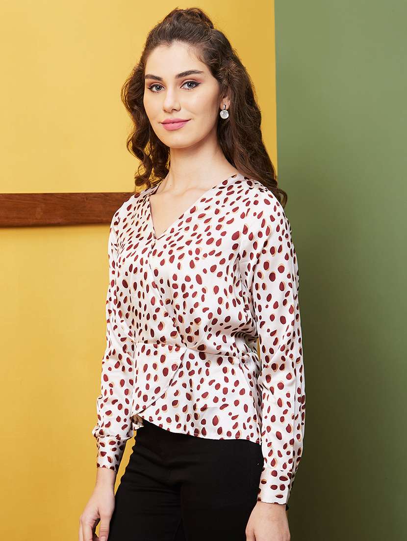 white animal printed wrap top - 20844594 -  Standard Image - 1