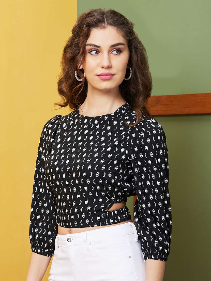 black printed crop top - 20844598 -  Standard Image - 1