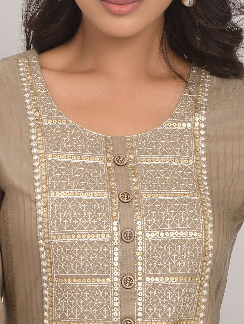 women beige round neck kurta pant set with dupatta - 20845403 - Standard Image - 4