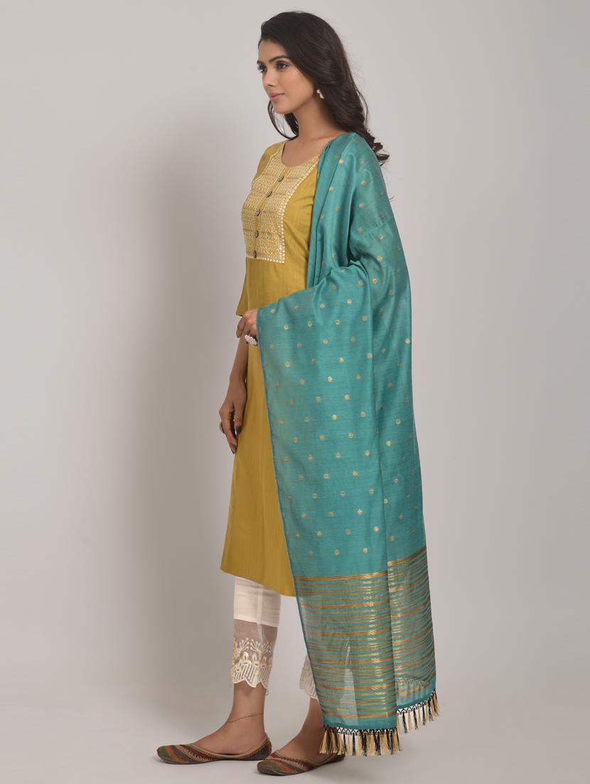 women mustard round neck kurta pant set with dupatta - 20845408 - Standard Image - 1