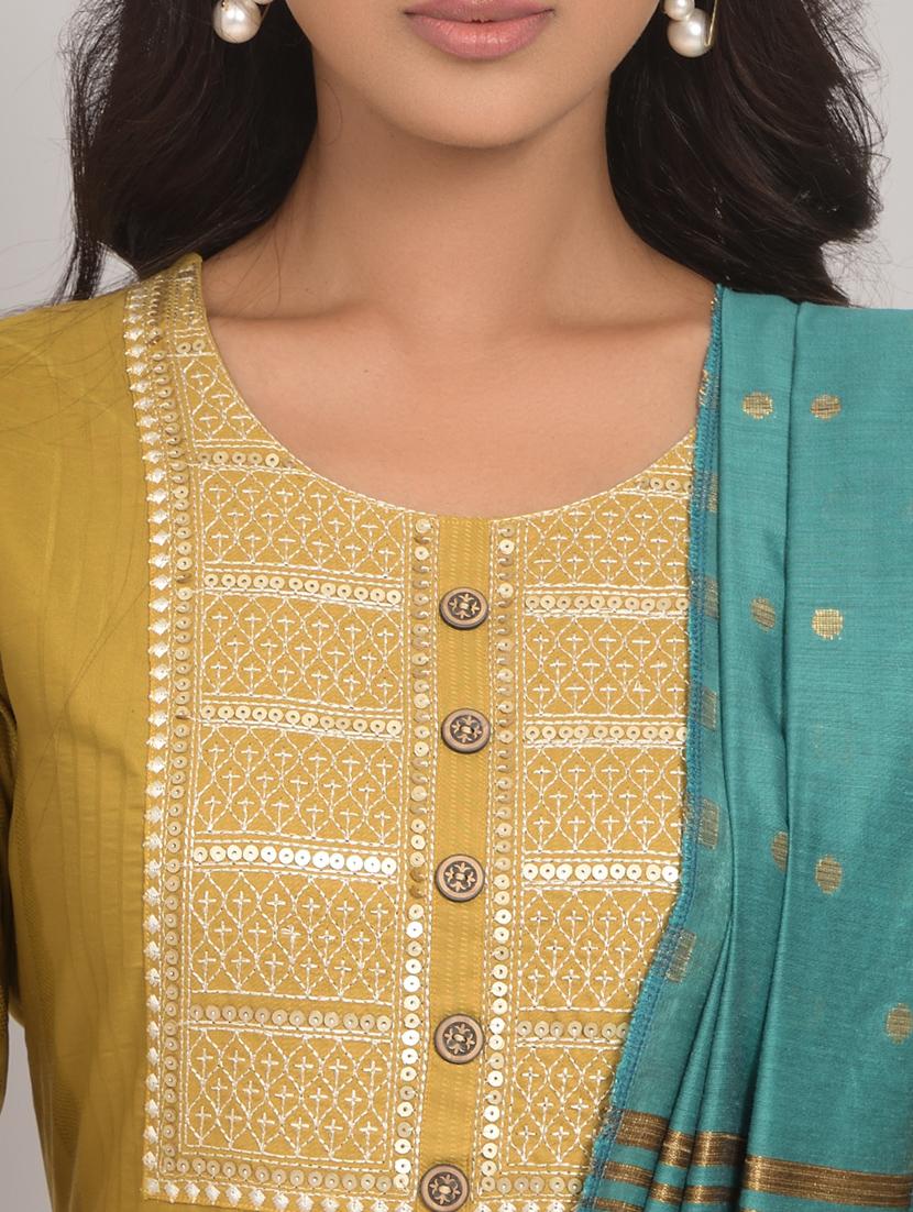 women mustard round neck kurta pant set with dupatta - 20845408 - Standard Image - 4