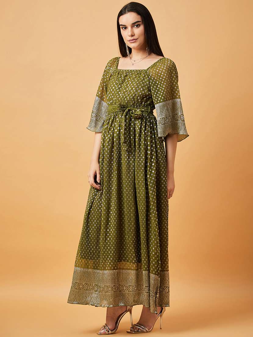 women green square neck a-line dress - 20845466 - Standard Image - 1