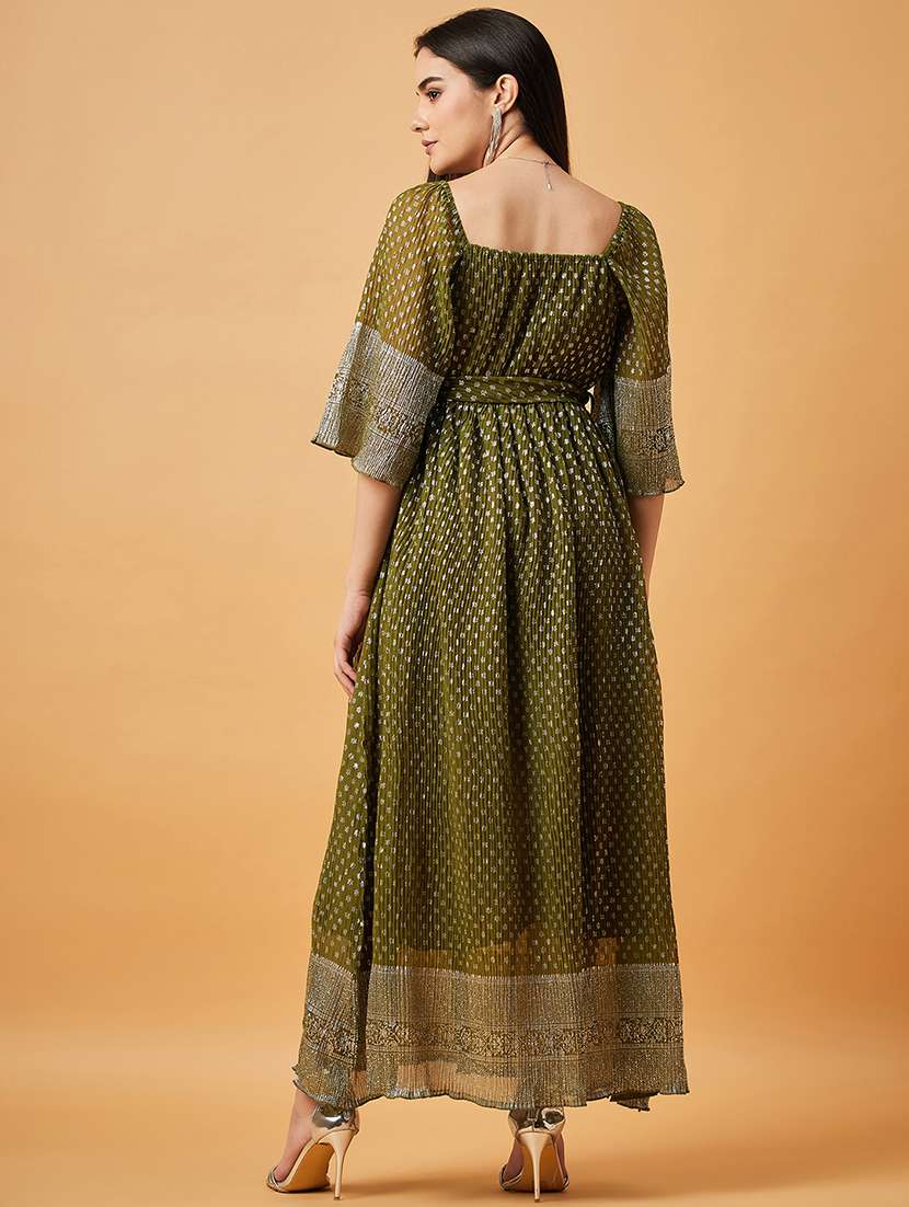 women green square neck a-line dress - 20845466 - Standard Image - 4