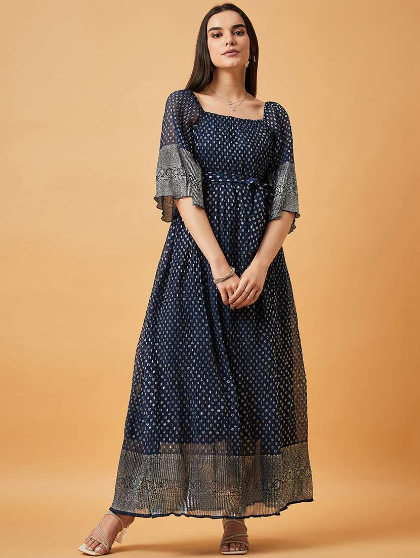 women navy blue square neck a-line dress - 20845467 -  Standard Image - 1
